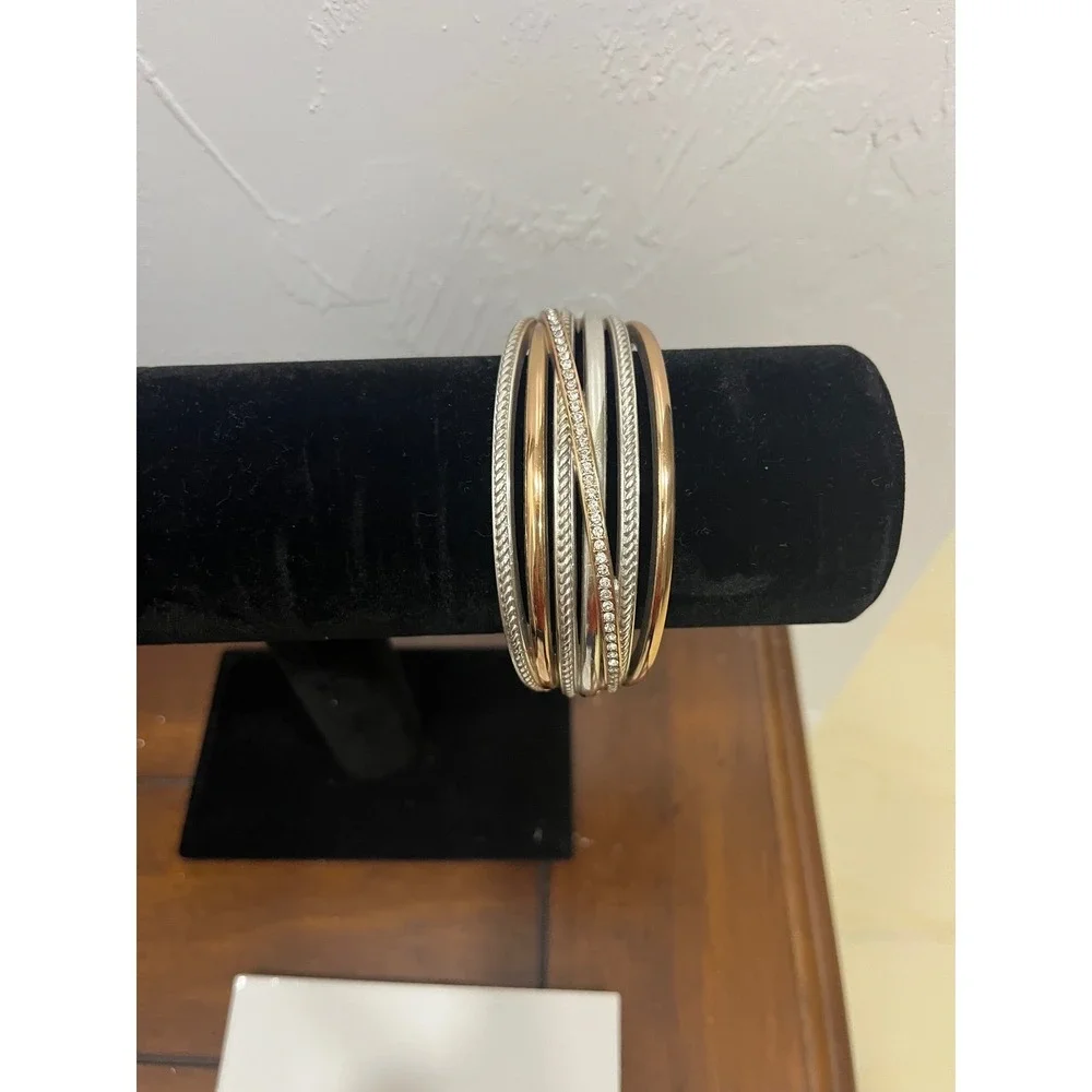 Brighton Multi Strand Hinged Bangle Women‎ Silver Gold Good Mixed Metal Crystal